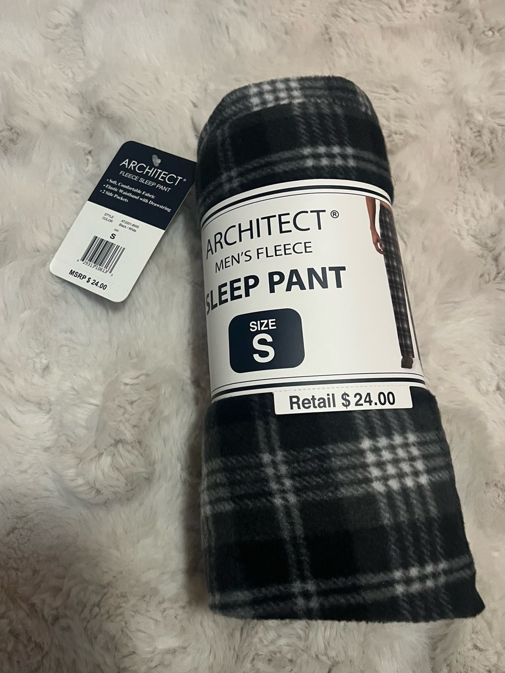 Architect Men's Fleece Sleep Pants Black & White Plaid
